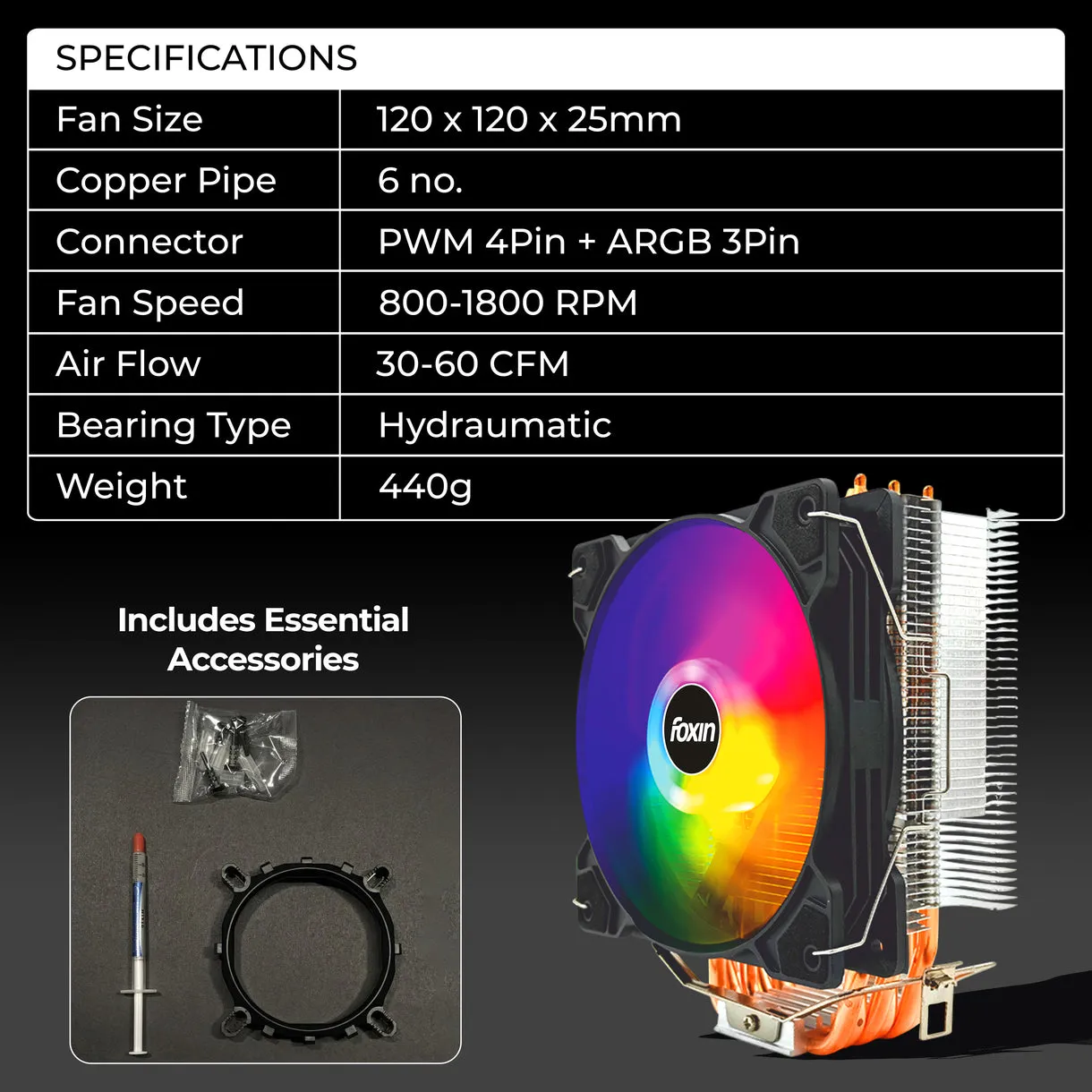 Foxin CPU Fan For Intel and AMD Socket 120mm ARGB FCF 005 view 2